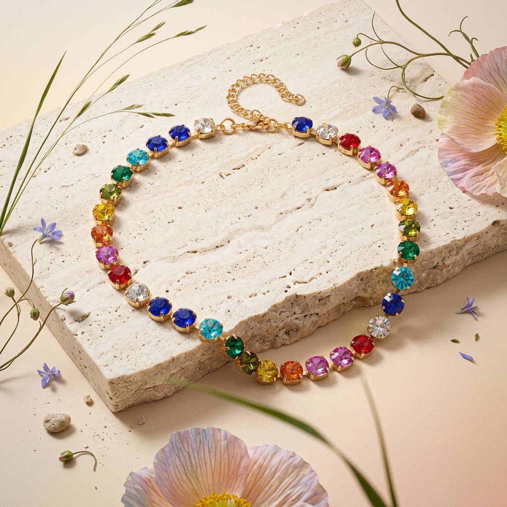 Raelia Golden Orb Tennis Necklace