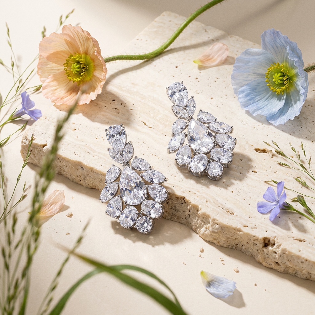Thaelia Silver Teardrop Cluster Drop Earrings
