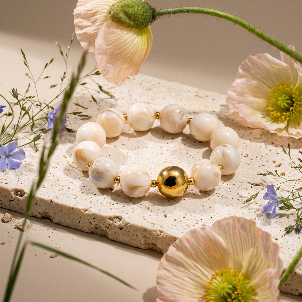 Mionia Golden Orb Bead Bracelet