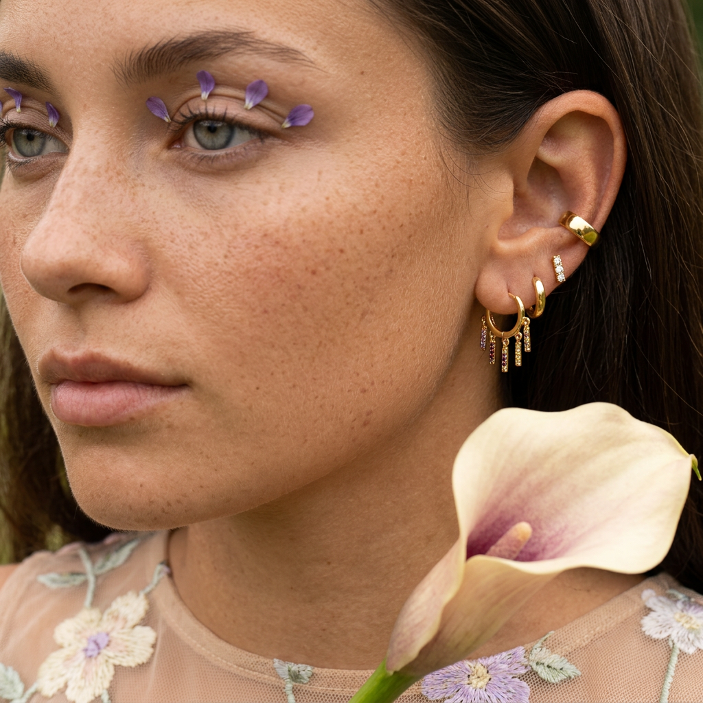 Reonia Golden Bar Huggie Earrings