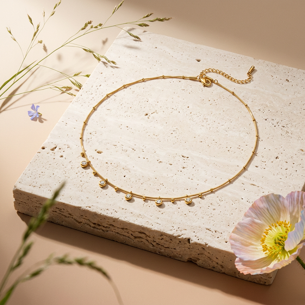 Vaelina Golden Disc Choker Necklace