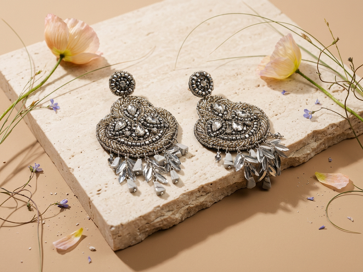 Laennia Silver Cluster Drop Earrings