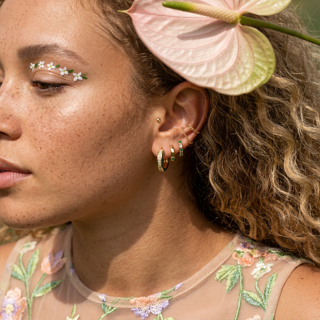 Thaelia Golden Hoop Huggie Earrings