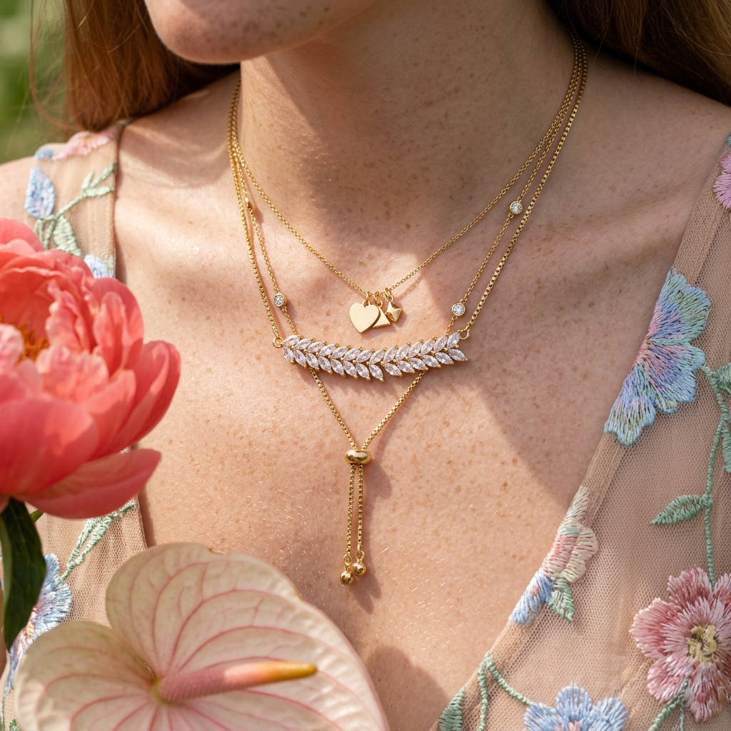 Saevia Golden Marquise Bar Pendant Necklace