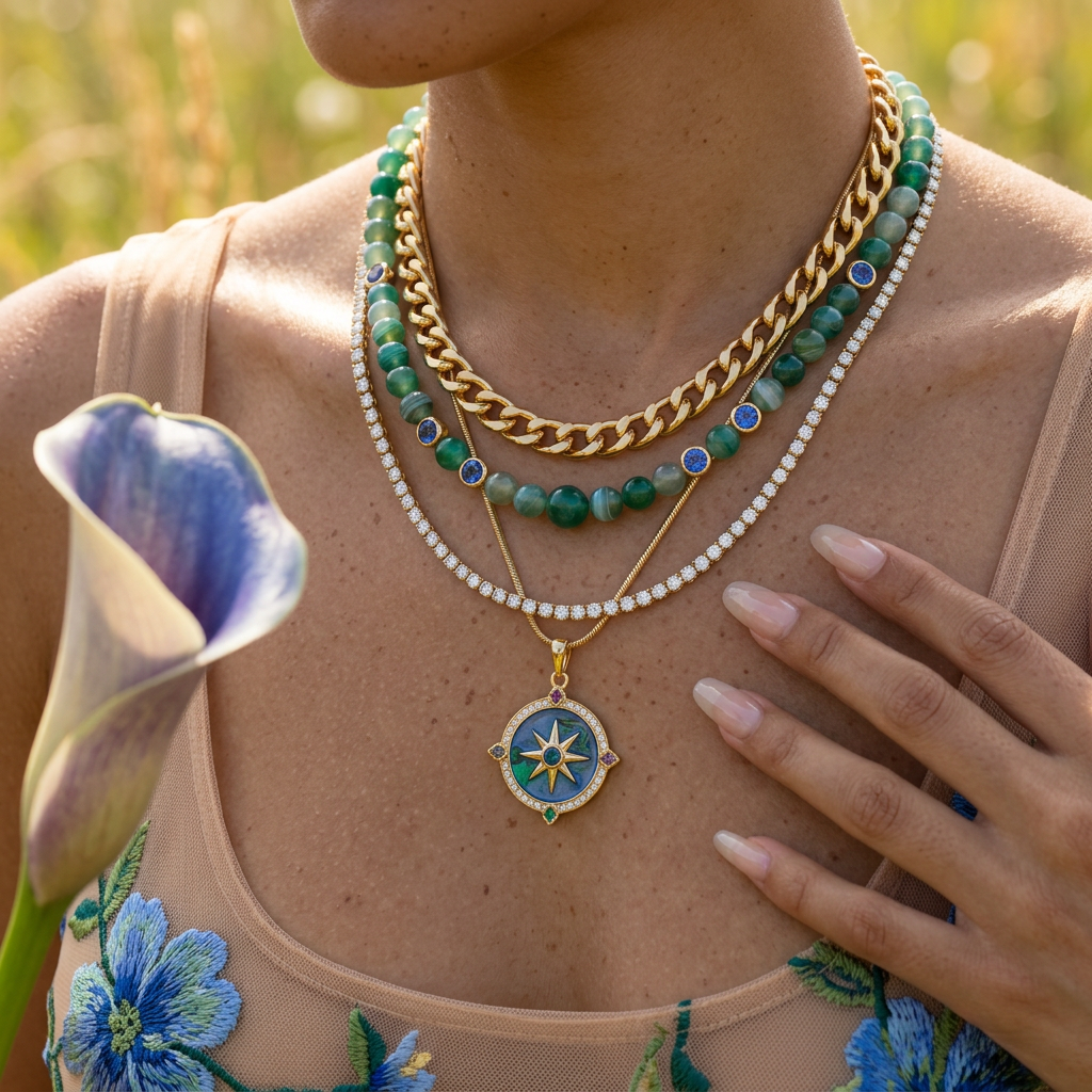 Vaelia Golden Star Disc Pendant Necklace