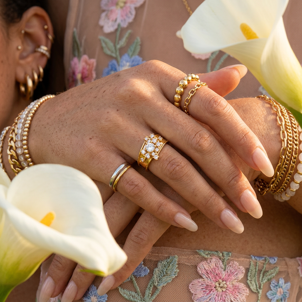 Veallia Golden Cluster Statement Ring