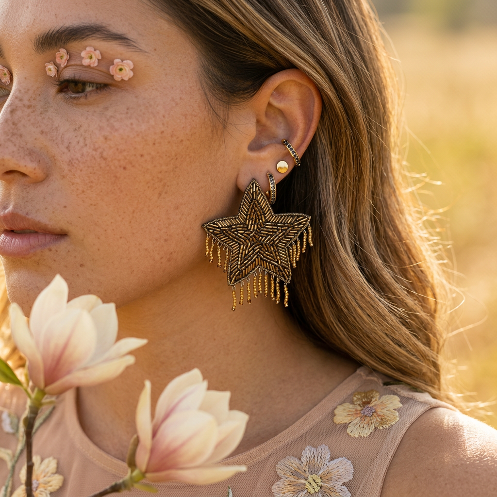 Jealina Golden Star Drop Earrings