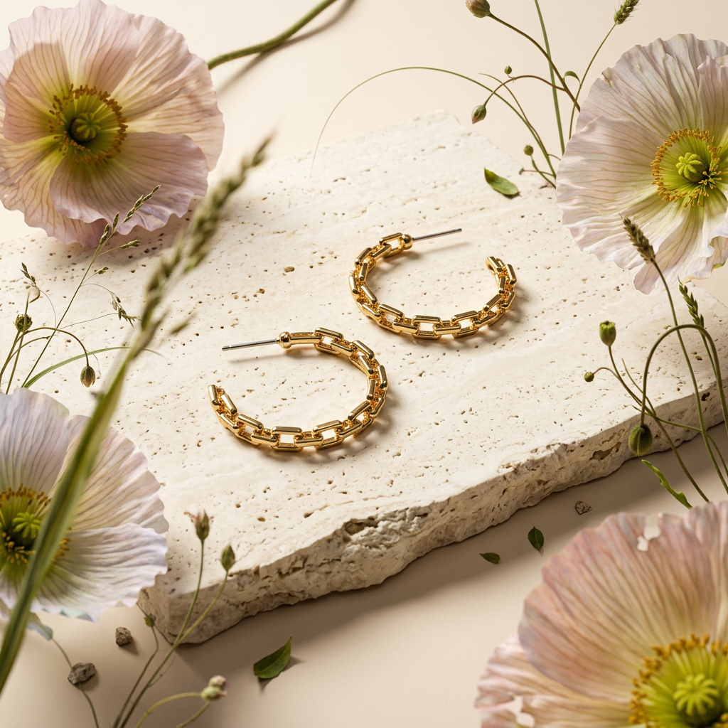 Laevia Golden Chain-Link Hoop Huggie Earrings