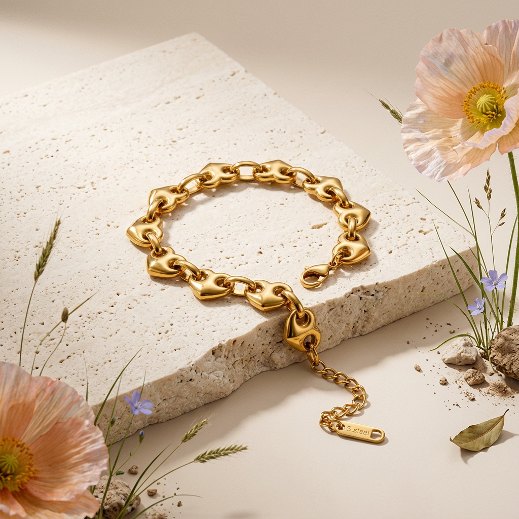Ziovia Golden Heart Link Bracelet