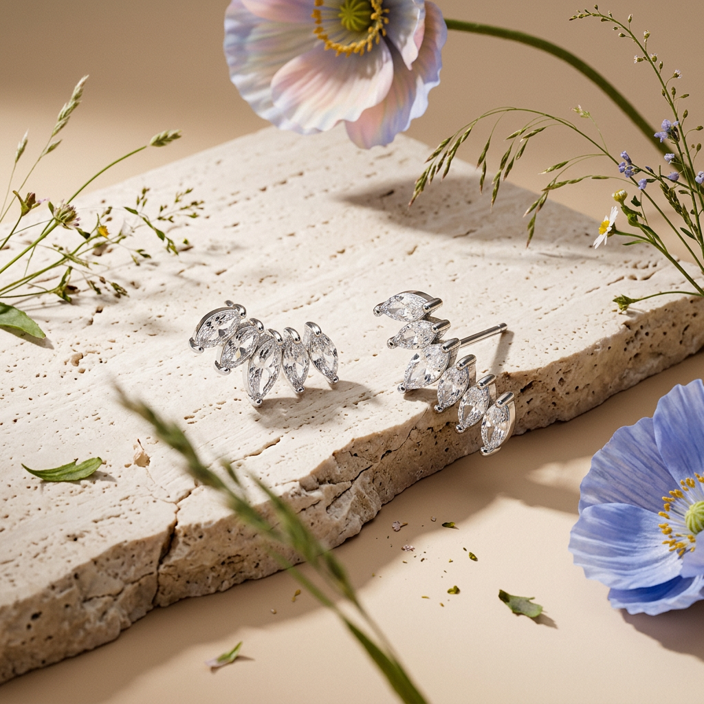 Vialia Silver Cluster Stud Earrings