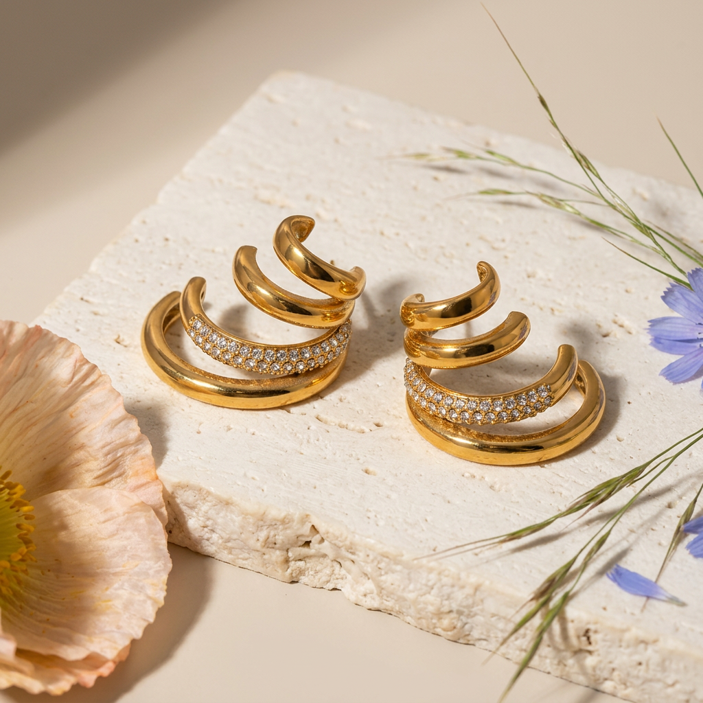 Liovia Golden Crescent Huggie Earrings