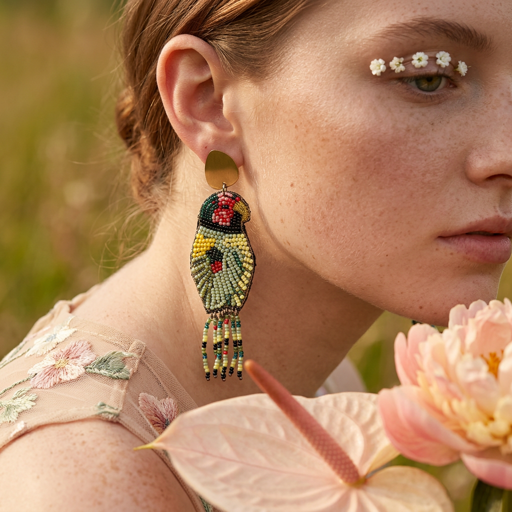 Maelvia Golden Parrot Drop Earrings