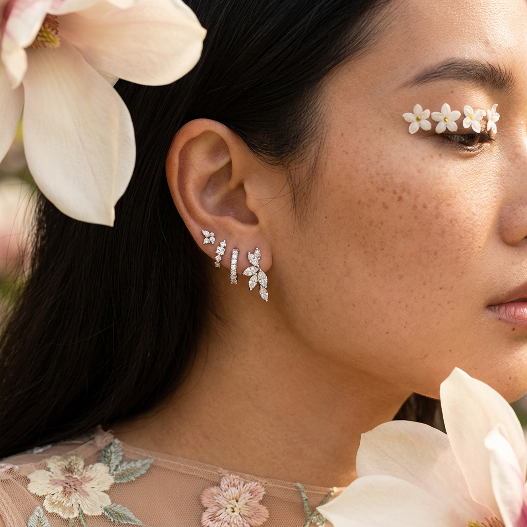 Vaelia Silver Marquise Cluster Ear Climber Earrings