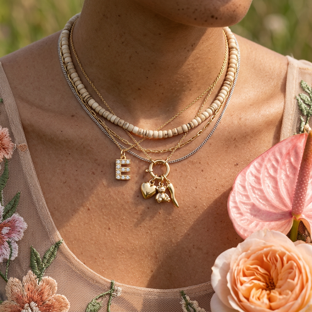 Tiovia Golden "E" Letter Pendant Charm