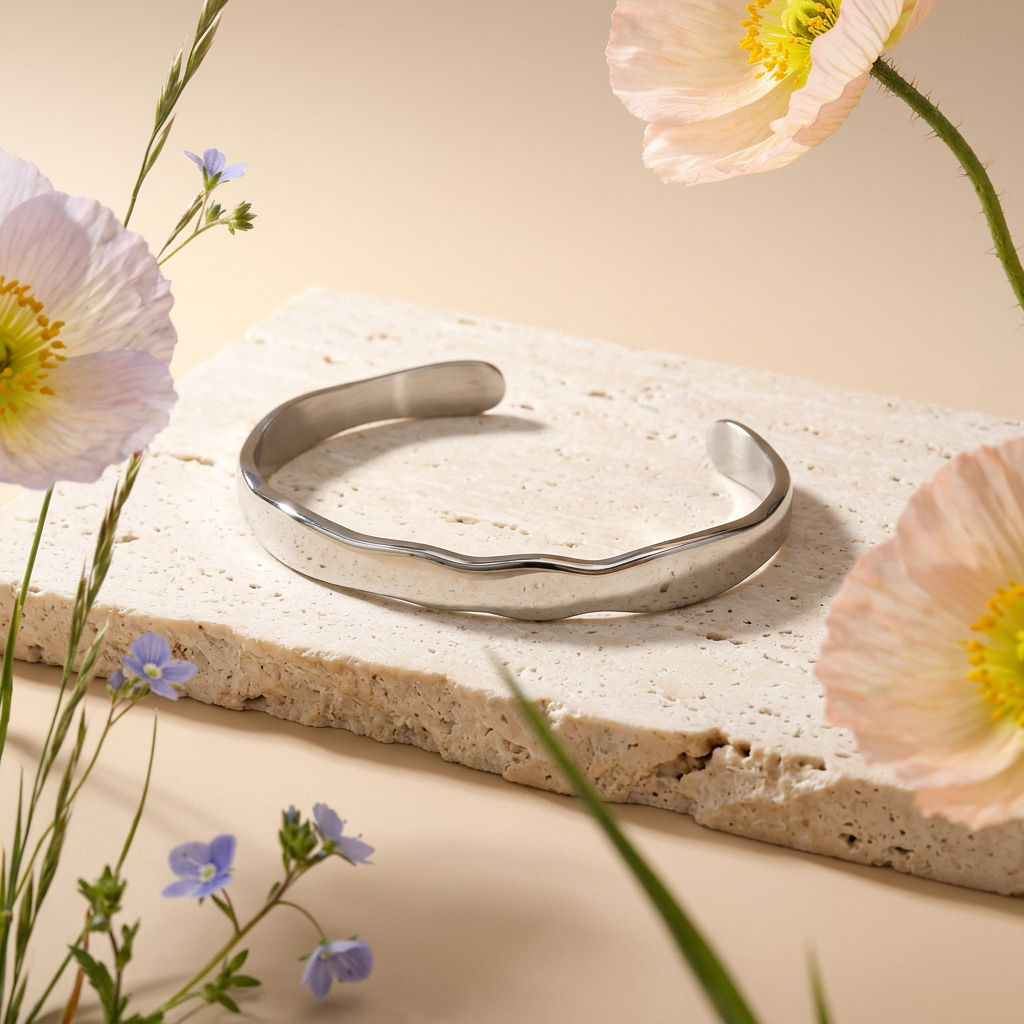 Zaelia Silver Wave Cuff Bracelet