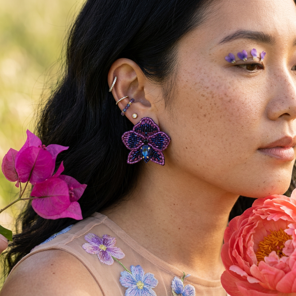 Maelina Beaded Flower Stud Earrings