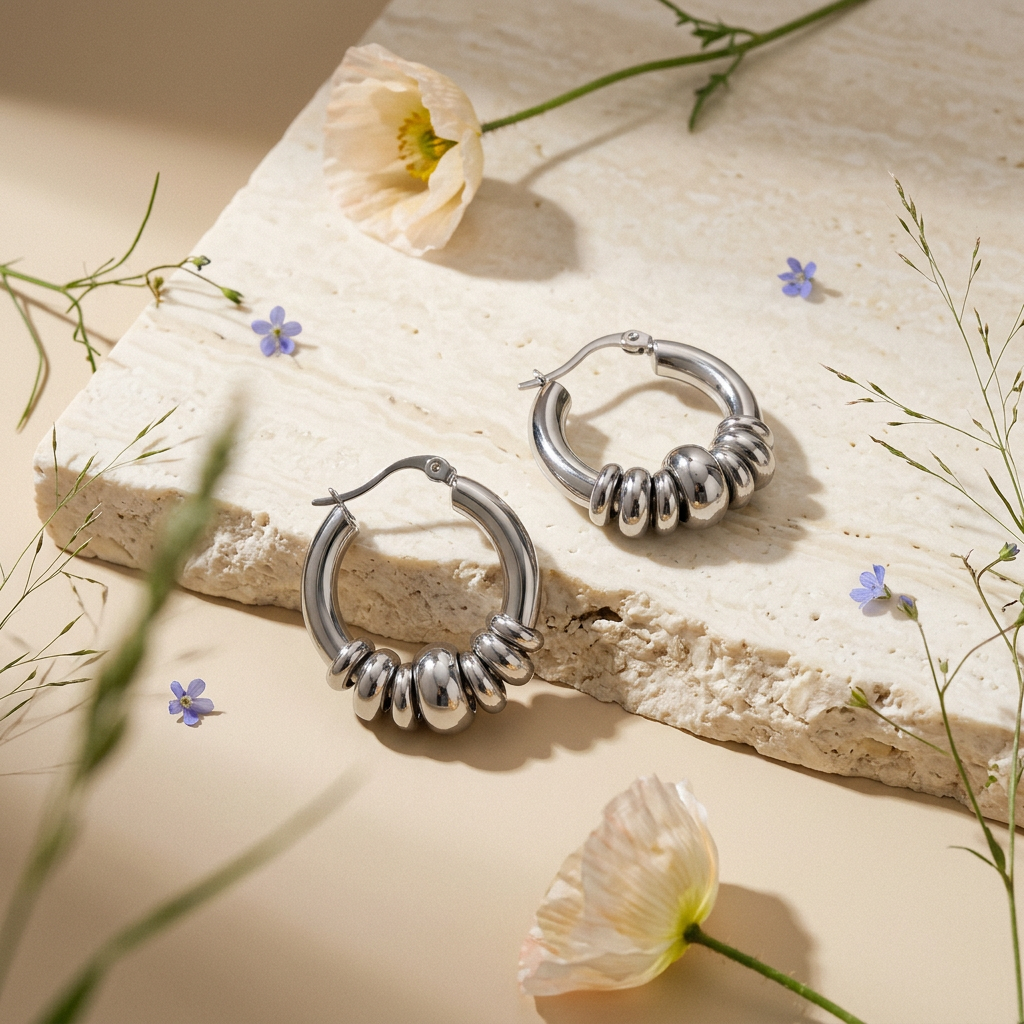 Riopha Silver Hoop Huggie Earrings