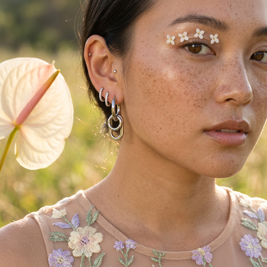 Raelia Silver Drop Huggie Earrings