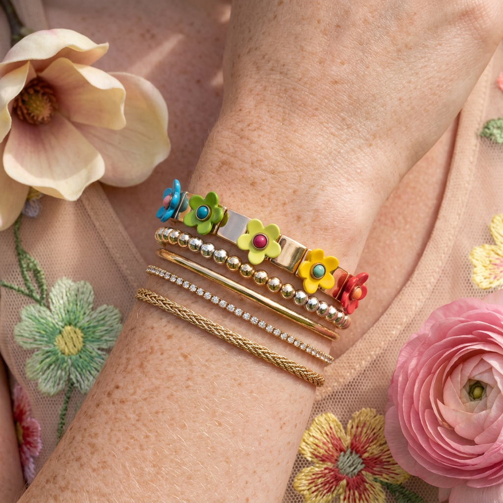 Zaelia Rose Gold Flower Chain Bracelet