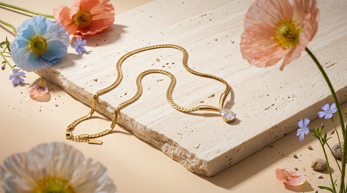 Maelina Golden Pear Drop Pendant Necklace