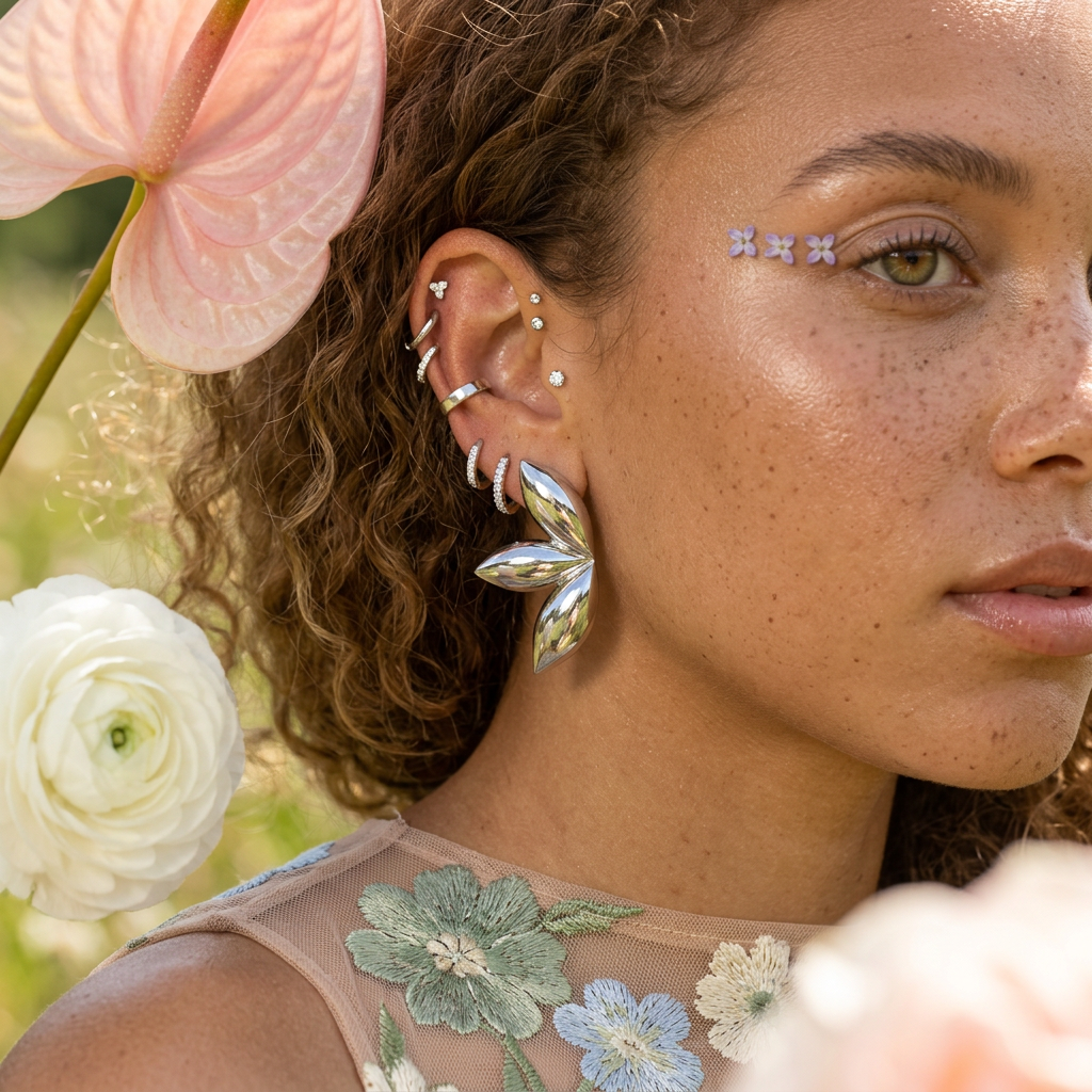 Vealia Silver Petal Cluster Stud Earrings