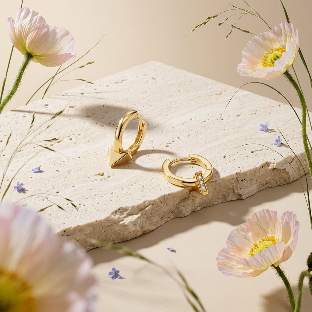 Jaelina Golden Triangle Huggie Earrings