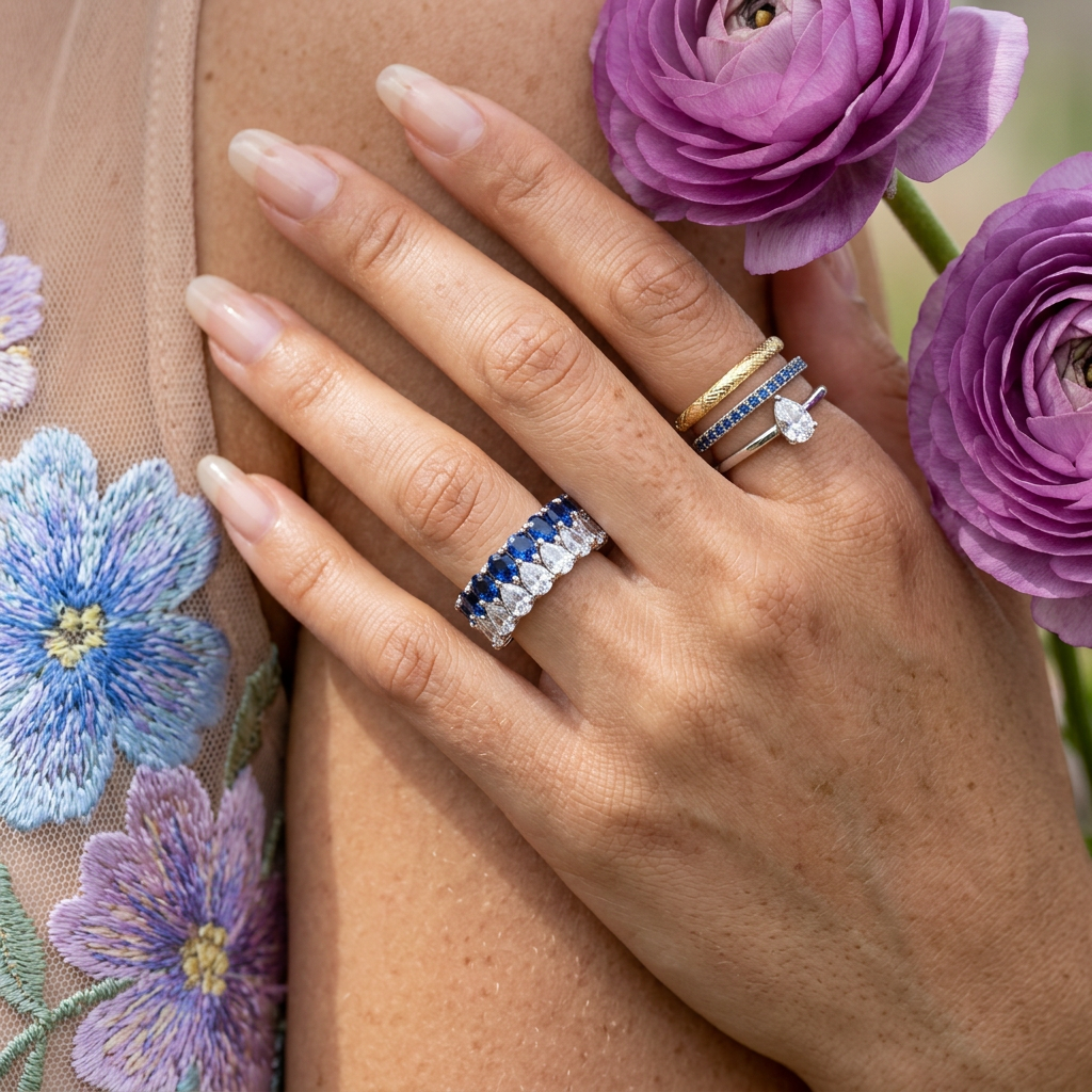 Raevia Silver Cluster Band Ring