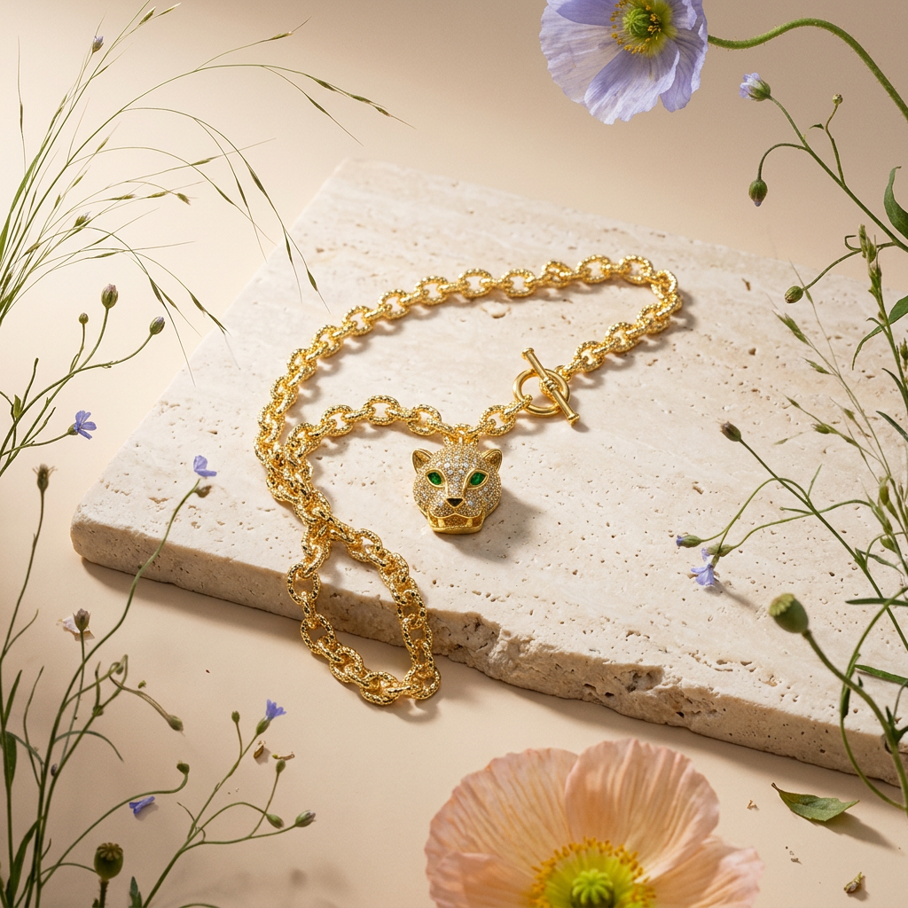 Raelia Golden Panther Drop Pendant Necklace
