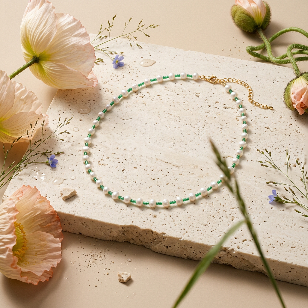Liesia Golden Pearl Chain Necklace