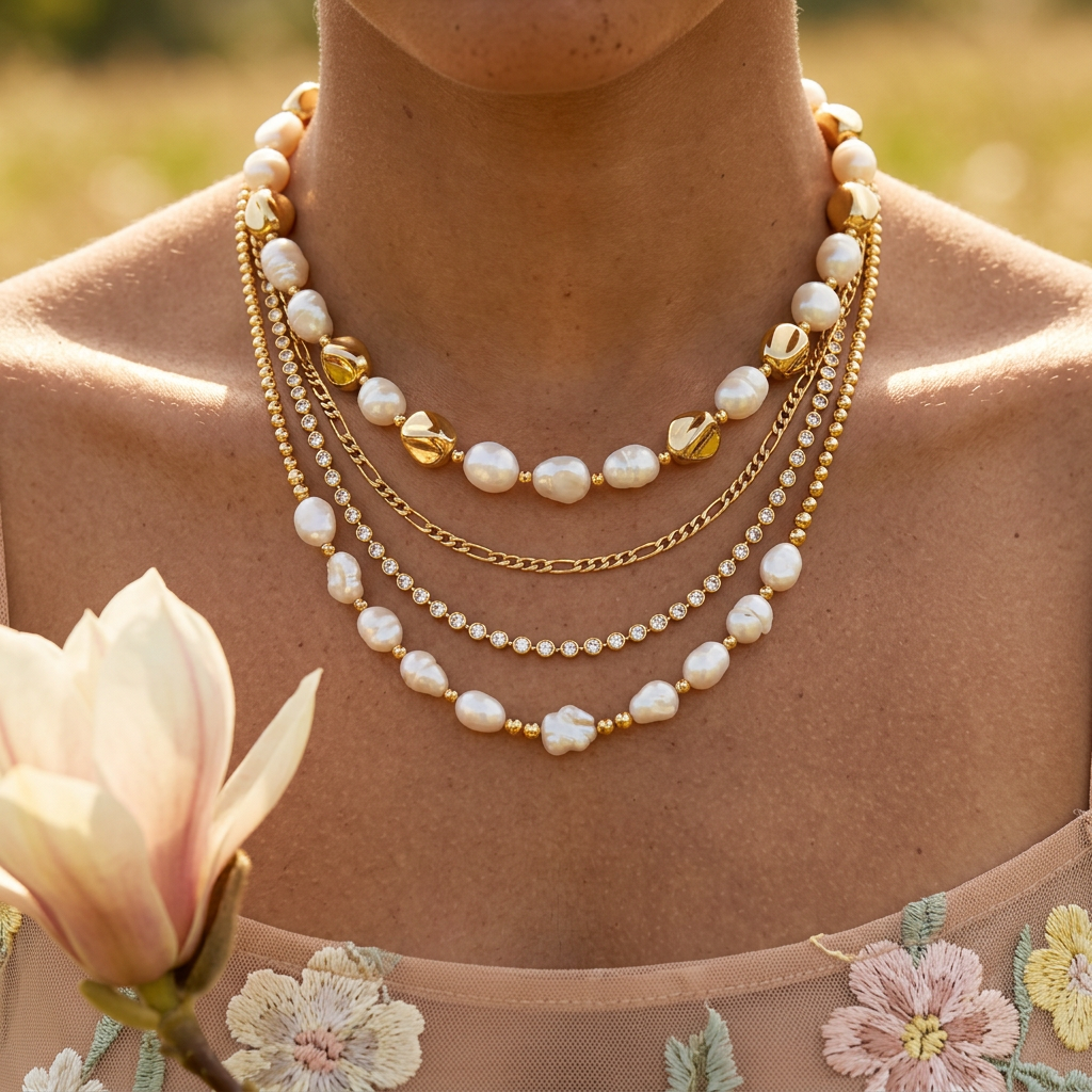 Baelia Golden Pearl Strand Necklace