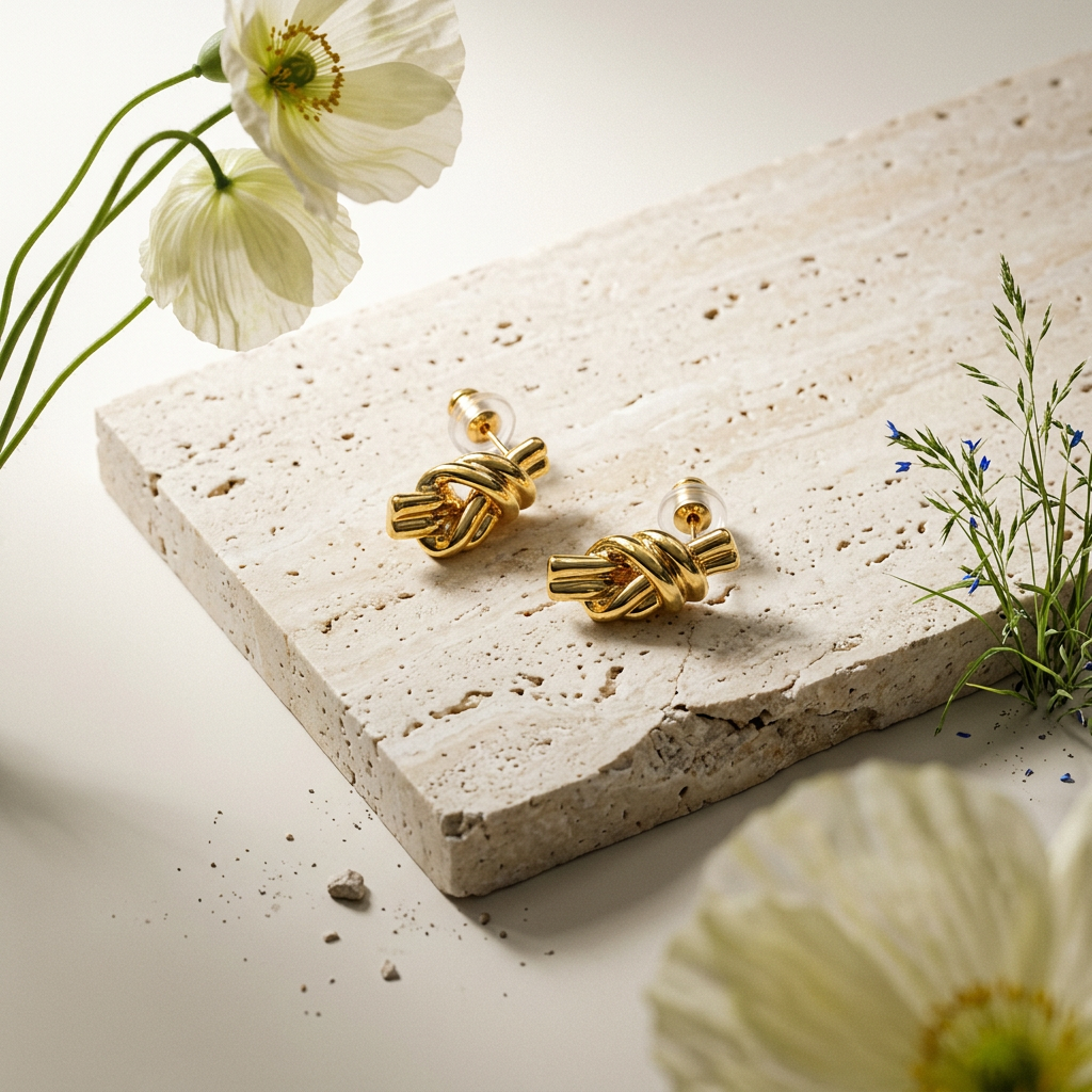 Theavia Golden Knot Stud Earrings