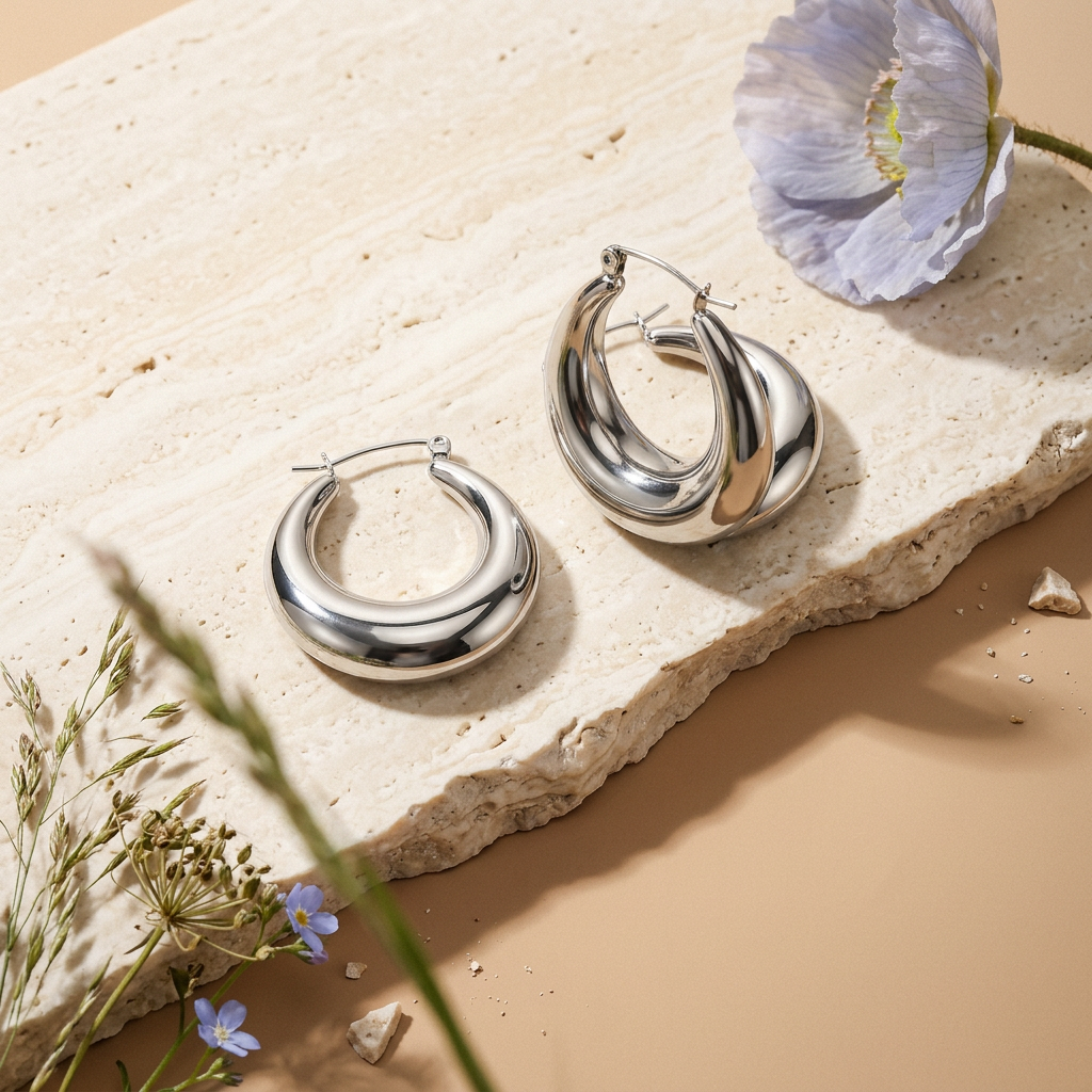 Ziolia Silver Crescent Huggie Earrings