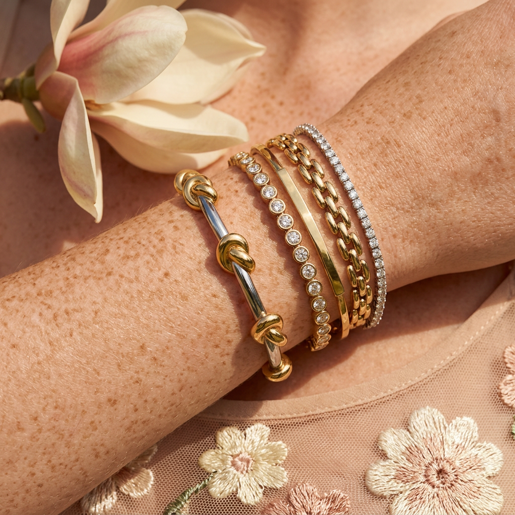 Thealia Two-Tone Knot Cuff Bracelet