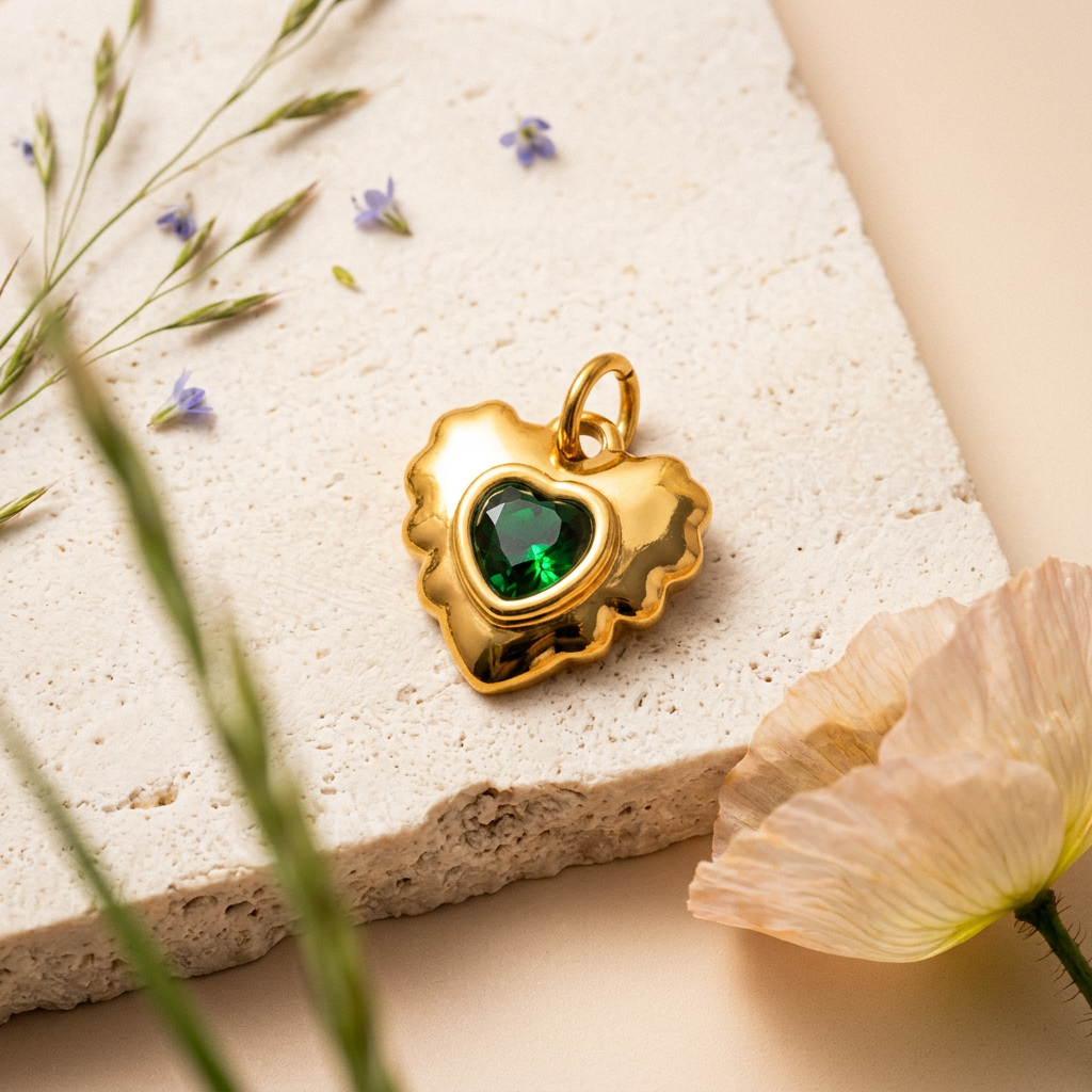 Leasia Golden Flower Heart Pendant Charm