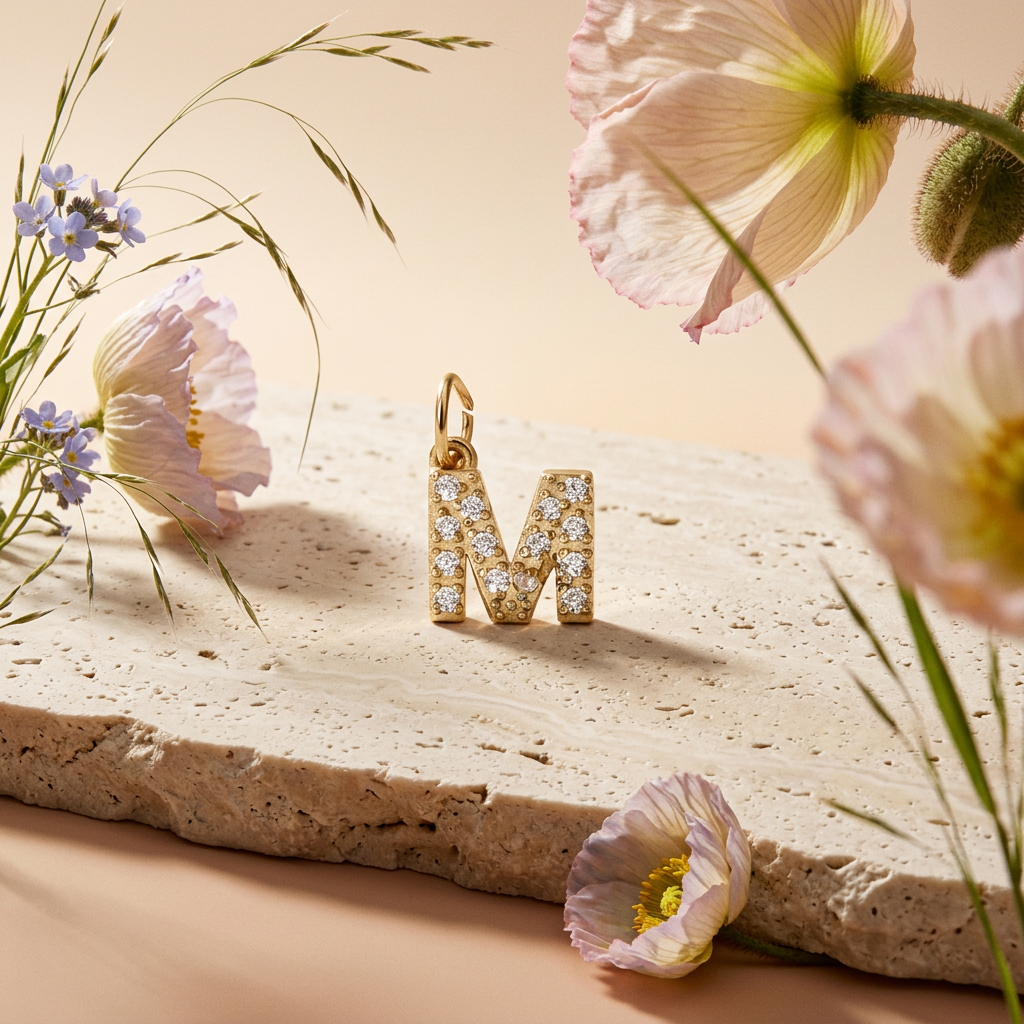 Maelia Golden "M" Letter Pendant Charm