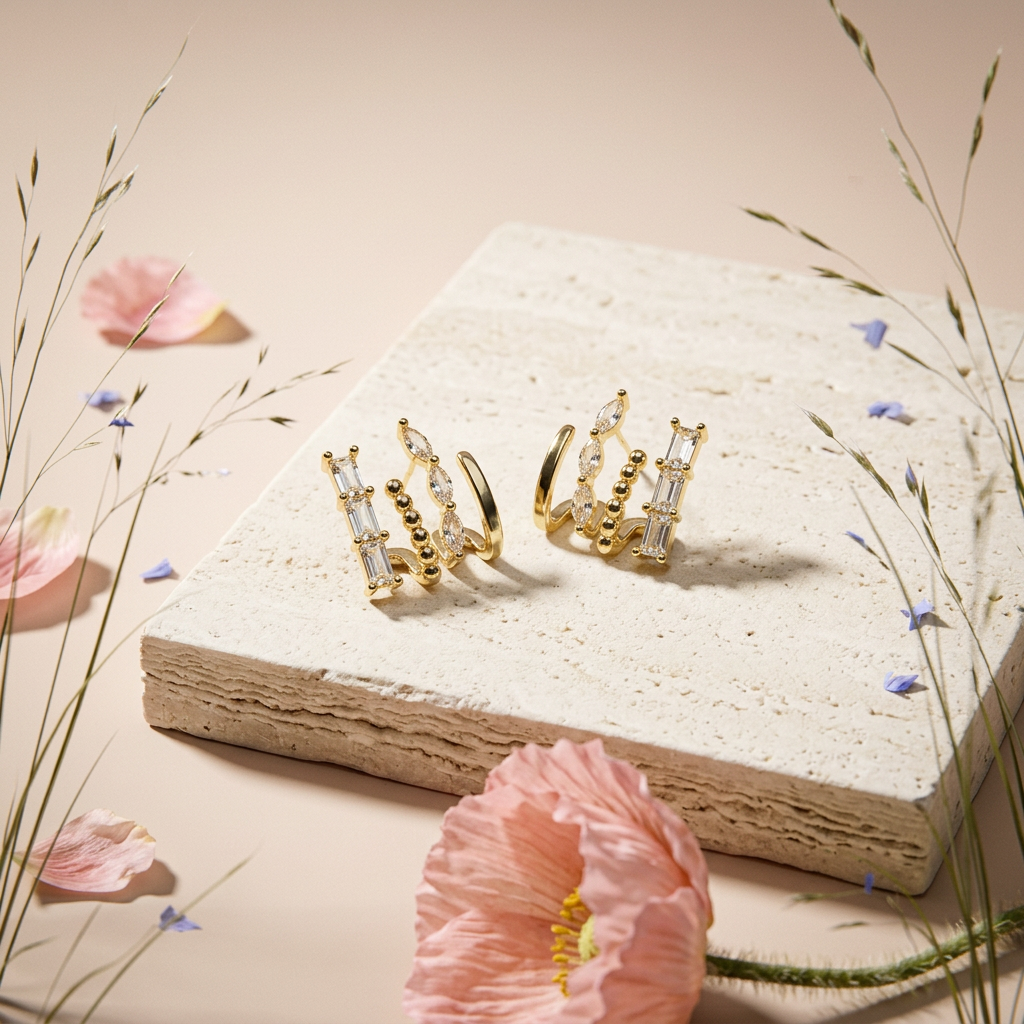 Raevia Golden Bar Climber Earrings
