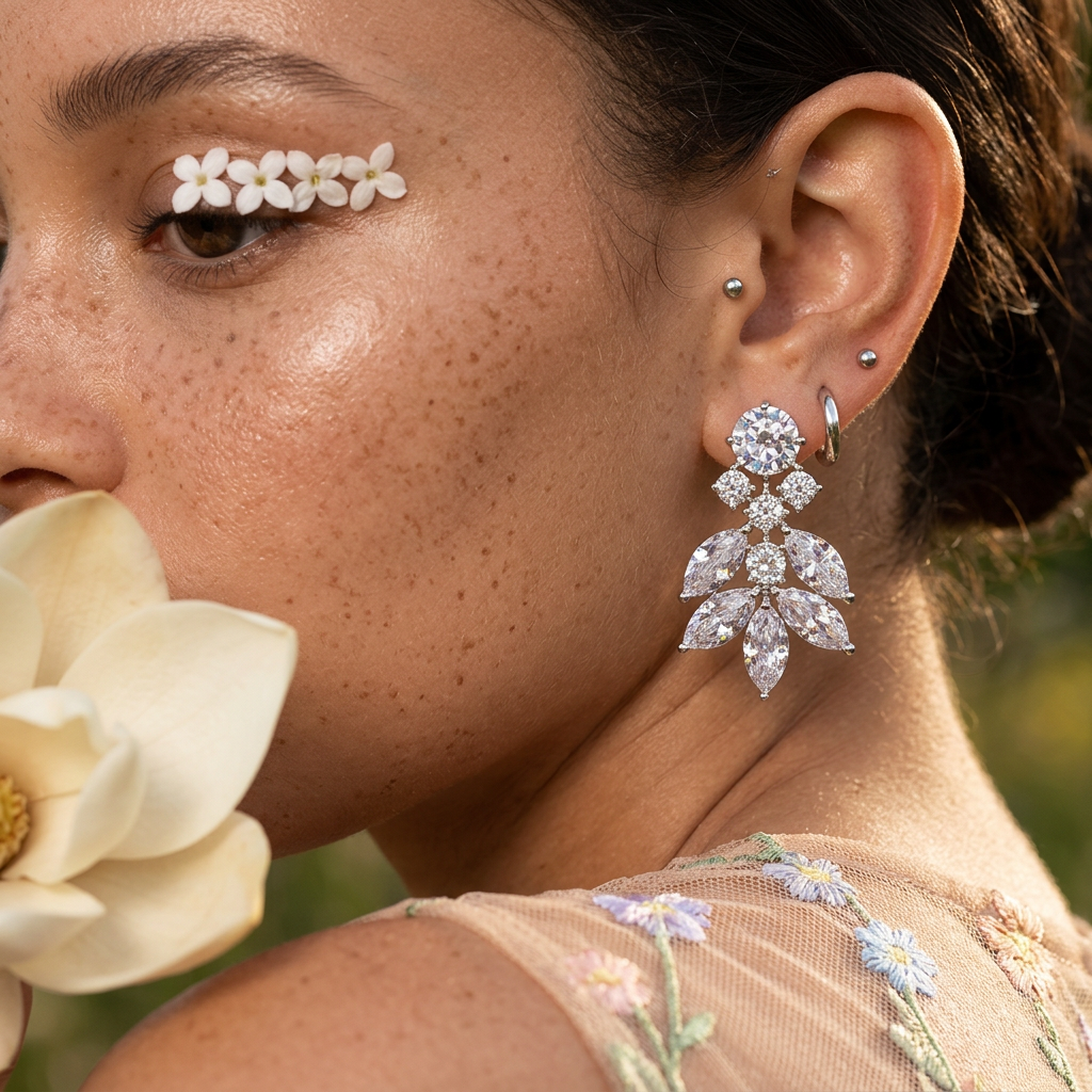 Zealia Silver Cluster Drop Earrings