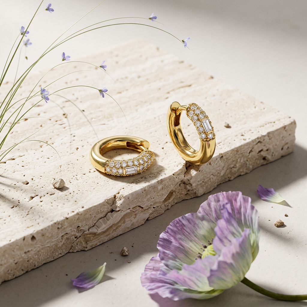 Zionia Golden Pavé Hoop Huggie Earrings