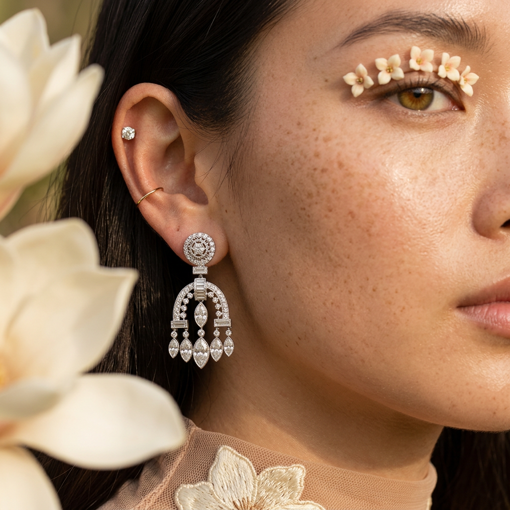 Jaelia Silver Halo Drop Earrings