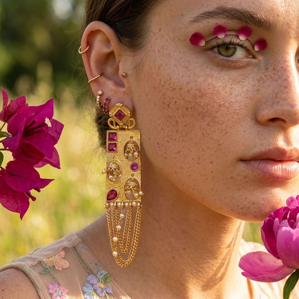 Laenia Golden Panel Drop Earrings