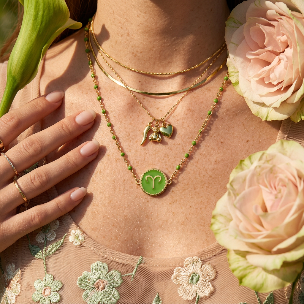 Riolia Golden "Aries" Zodiac Disc Pendant Necklace