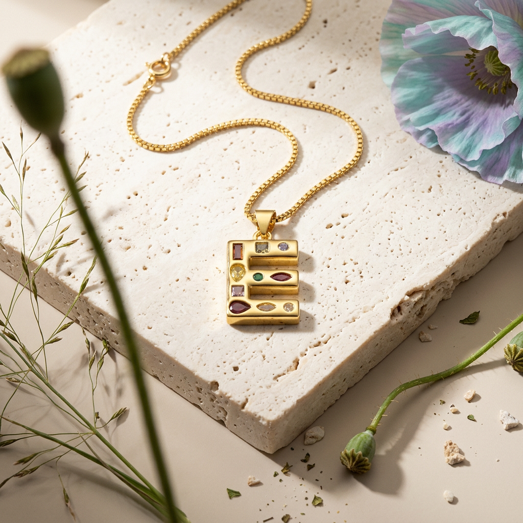 Veonia Golden "E" Letter Pendant Necklace