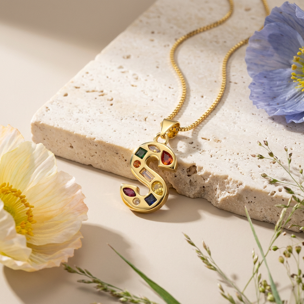 Thionia Golden "S" Letter Pendant Necklace