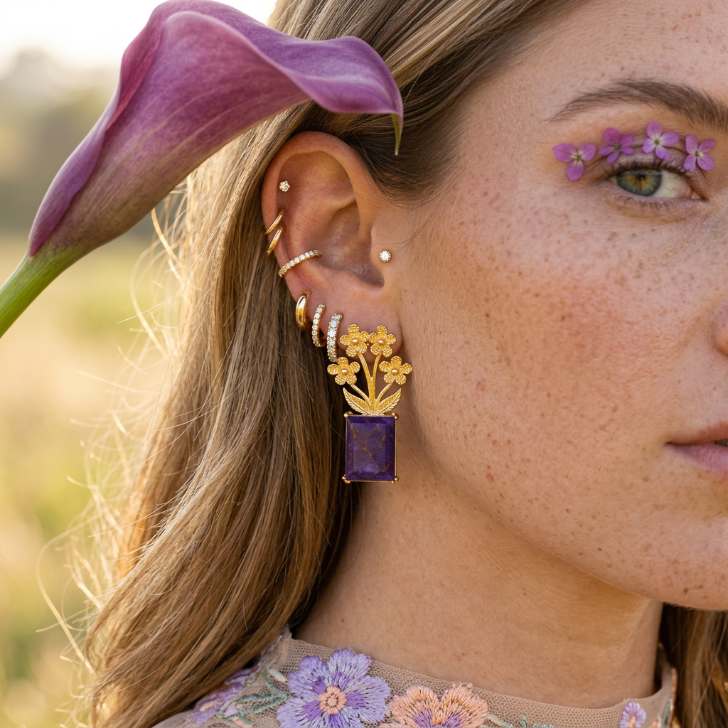 Sialle Golden Flower Drop Earrings