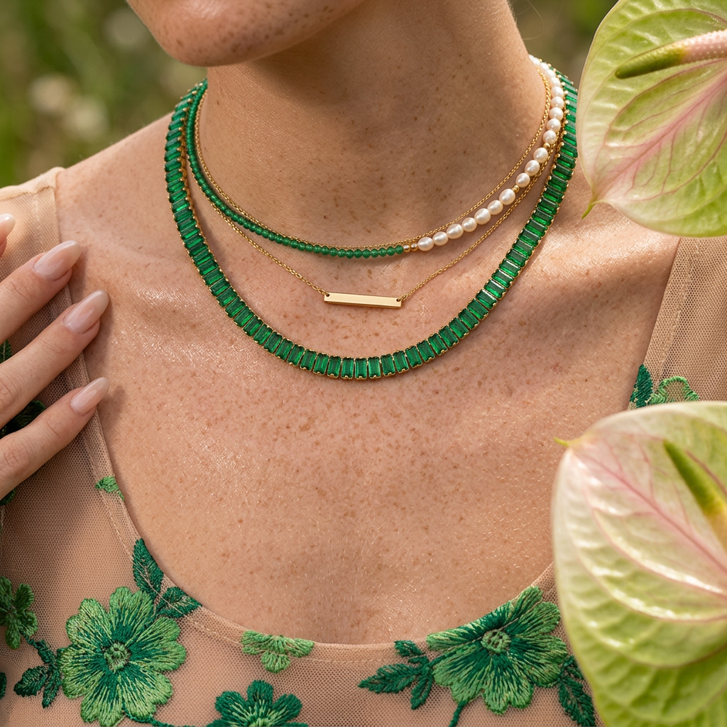 Saulia Golden Bar Tennis Necklace