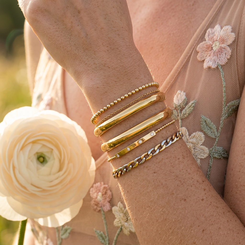 Tiophia Golden Twin Band Cuff Bracelet