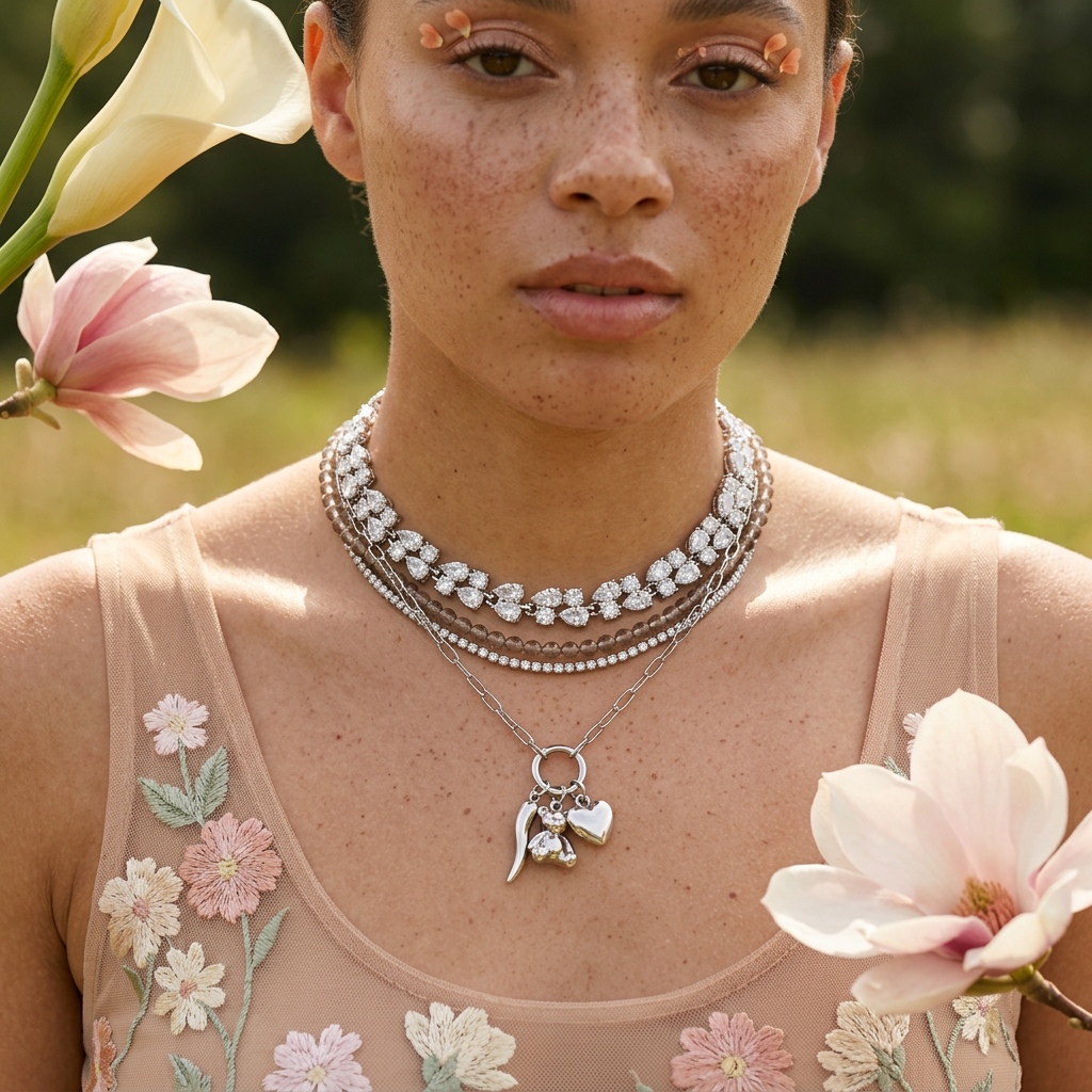 Sioria Silver Cluster Tennis Necklace