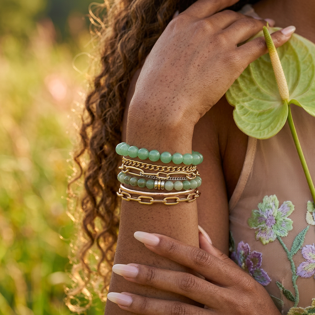 Naelia Mint Round Strand Bracelet