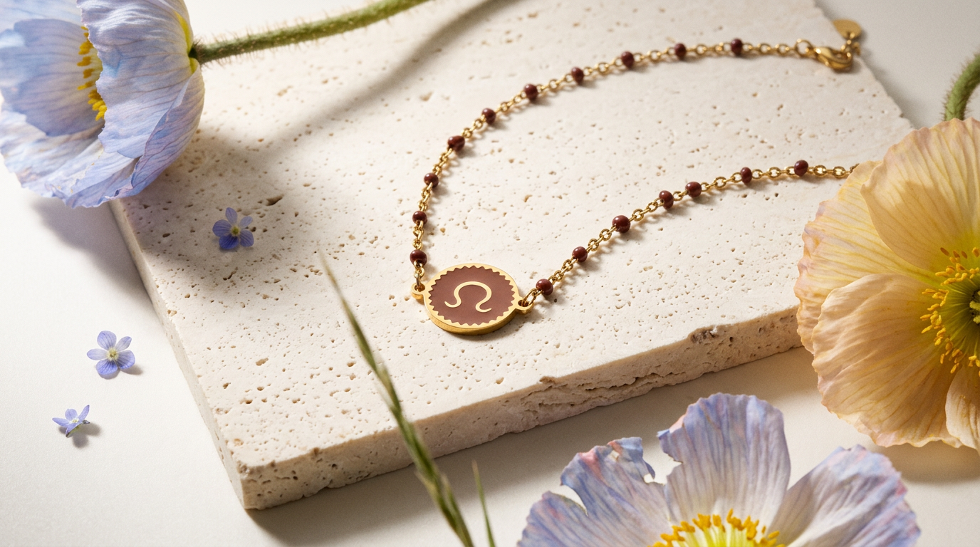 Reosia Golden Disc "Ω" Letter Pendant Necklace