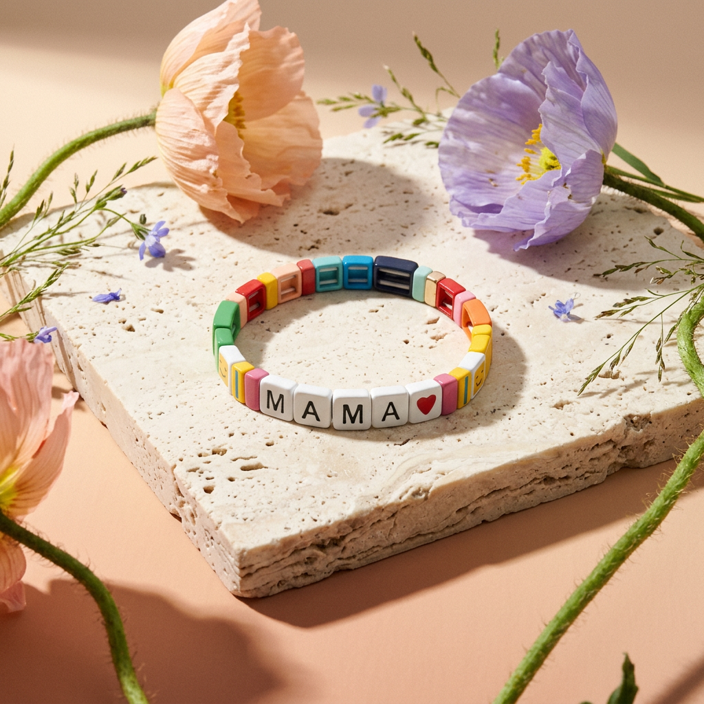 Ziopha Tile "MAMA" Label Bead Strand Bracelet